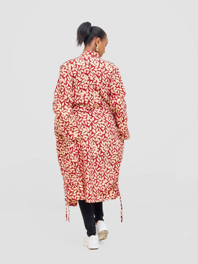 Vivid Afrikana Sanaa Kimono - Maroon / Cream - Shopzetu