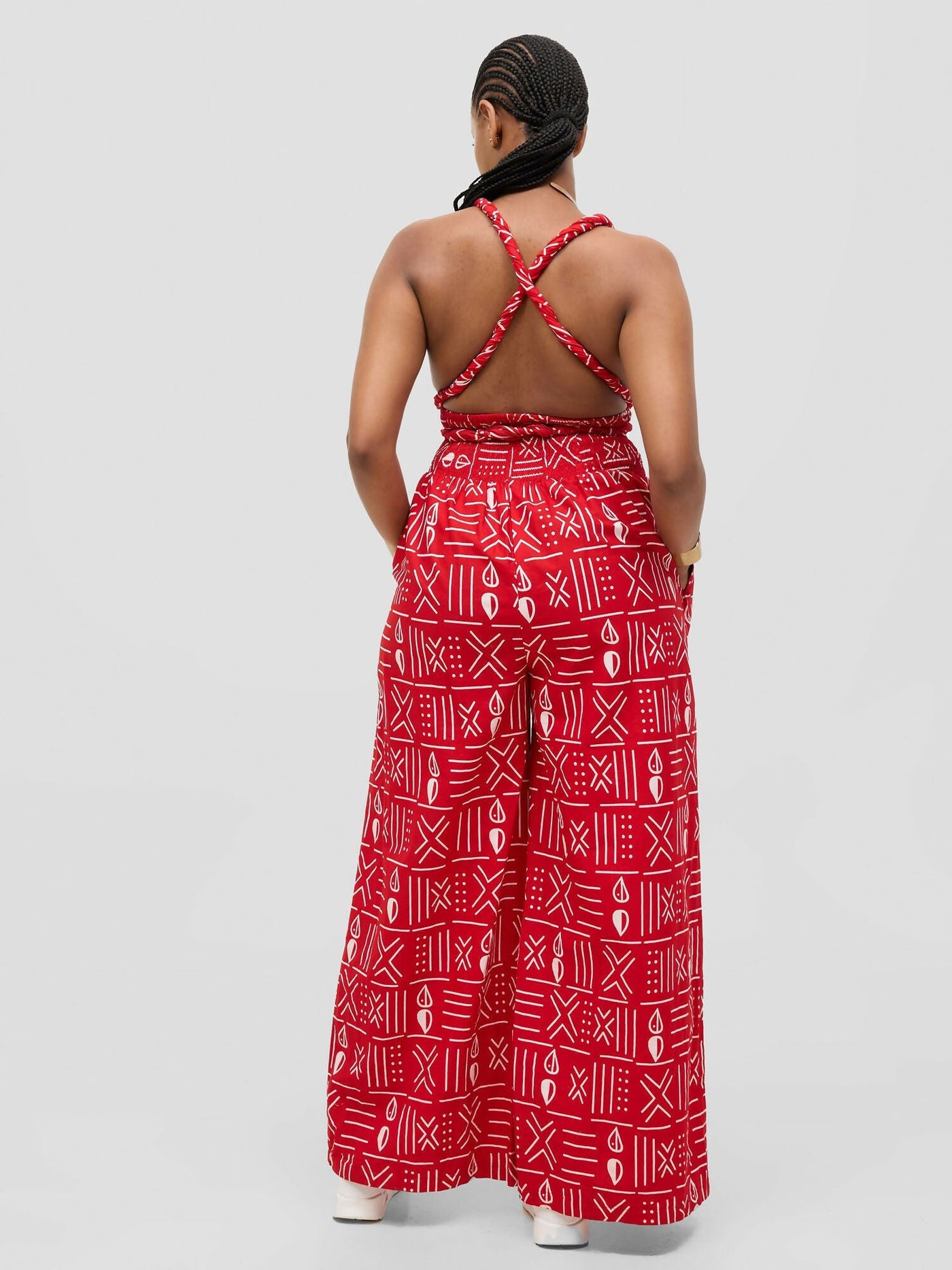 Waridi Africa Njema Jumpsuit - Red /White African Print - Shopzetu