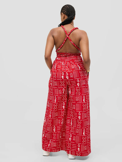 Waridi Africa Njema Jumpsuit - Red /White African Print - Shopzetu