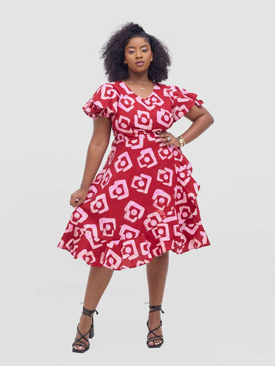 Vivid Afrikana Lulu Wrap Dress - Red - Shopzetu