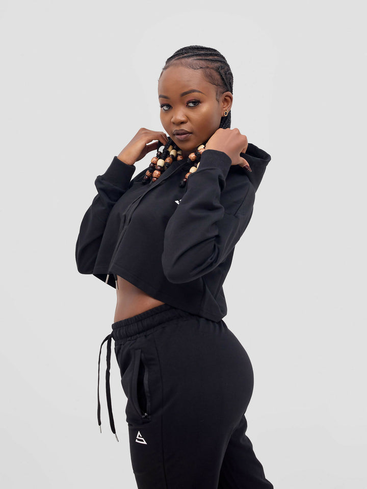 Rotator Active Wear Women's Cropped Lifestyle Hoodie Top - Black - Shopzetu