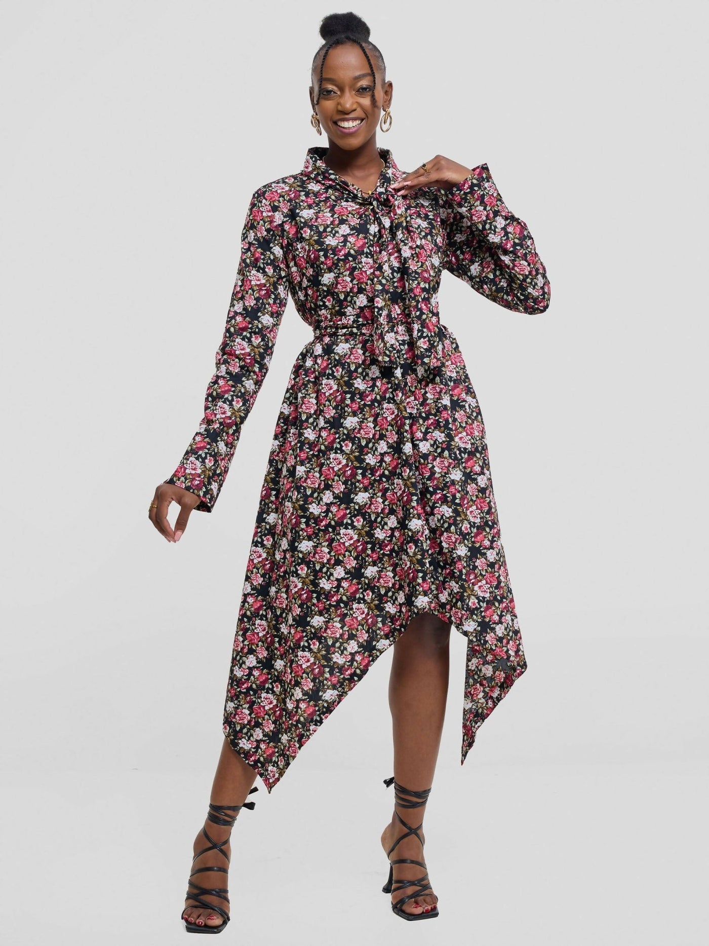The Textile Loft Handkerchief Dress - Black Floral - Shopzetu