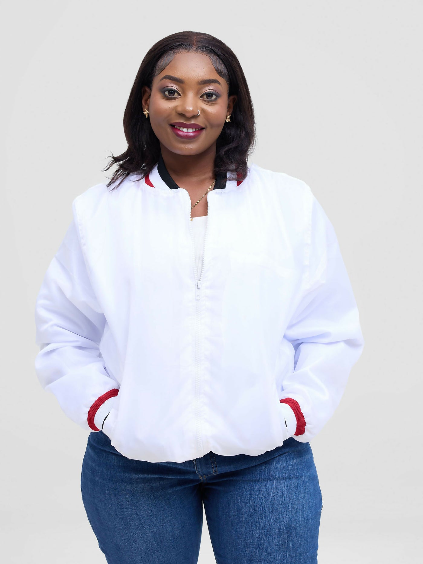 Timyt Urban Wear Drift With Black and Red Stripes Bomber Jacket - White - Shopzetu