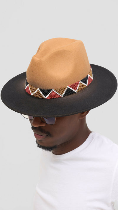 Umbo Collections Double Beaded Fedora Hat - Beige