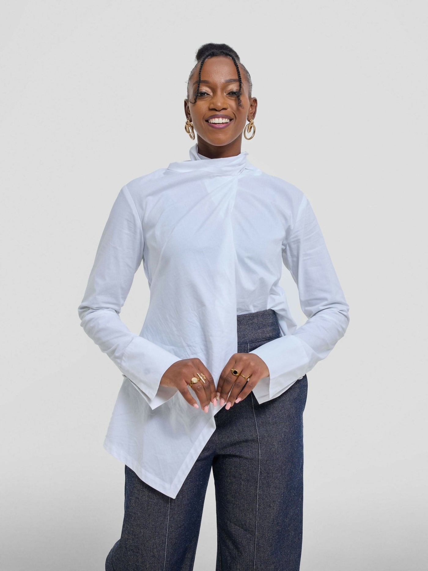 The Textile Loft Handkerchief Blouse - White - Shopzetu