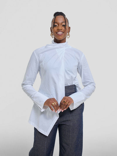 The Textile Loft Handkerchief Blouse - White - Shopzetu