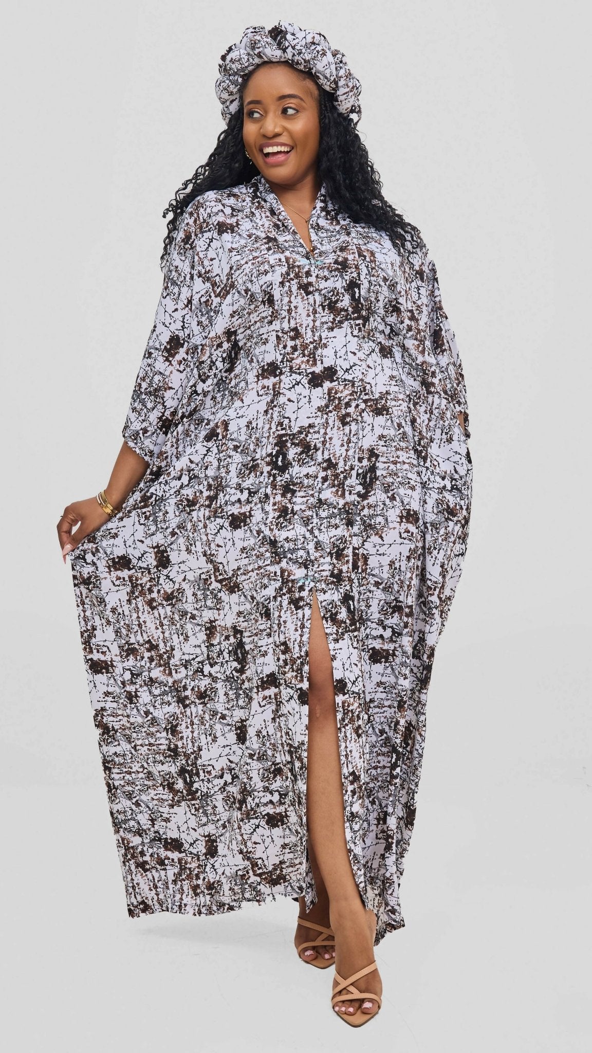 Hats And More Boho Charm Dress & Matching Headwrap – Abstract Print - Shopzetu