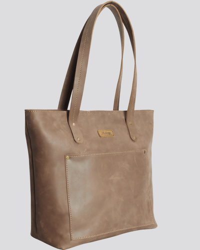 Blueberry Leathe Tote Bag - Brown - Shopzetu