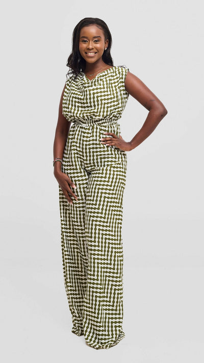 Inroses Bliss Jumpsuit - Jungle Green / Cream - Shopzetu