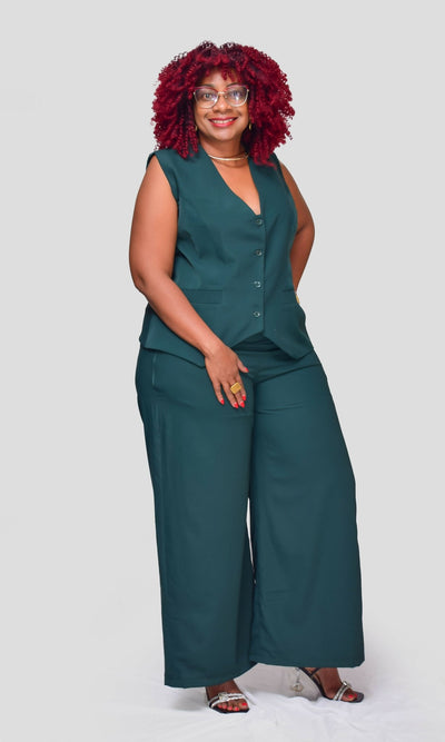 Thick & Fab Missy Waistcoat Set - Green - Shopzetu