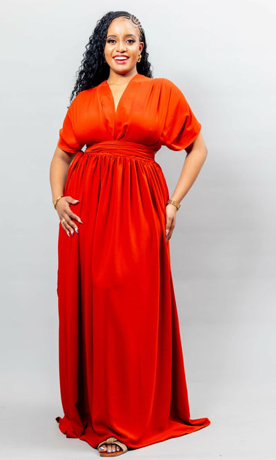 African Yuva Meadow Infinity Dress - Rust Orange - Shopzetu
