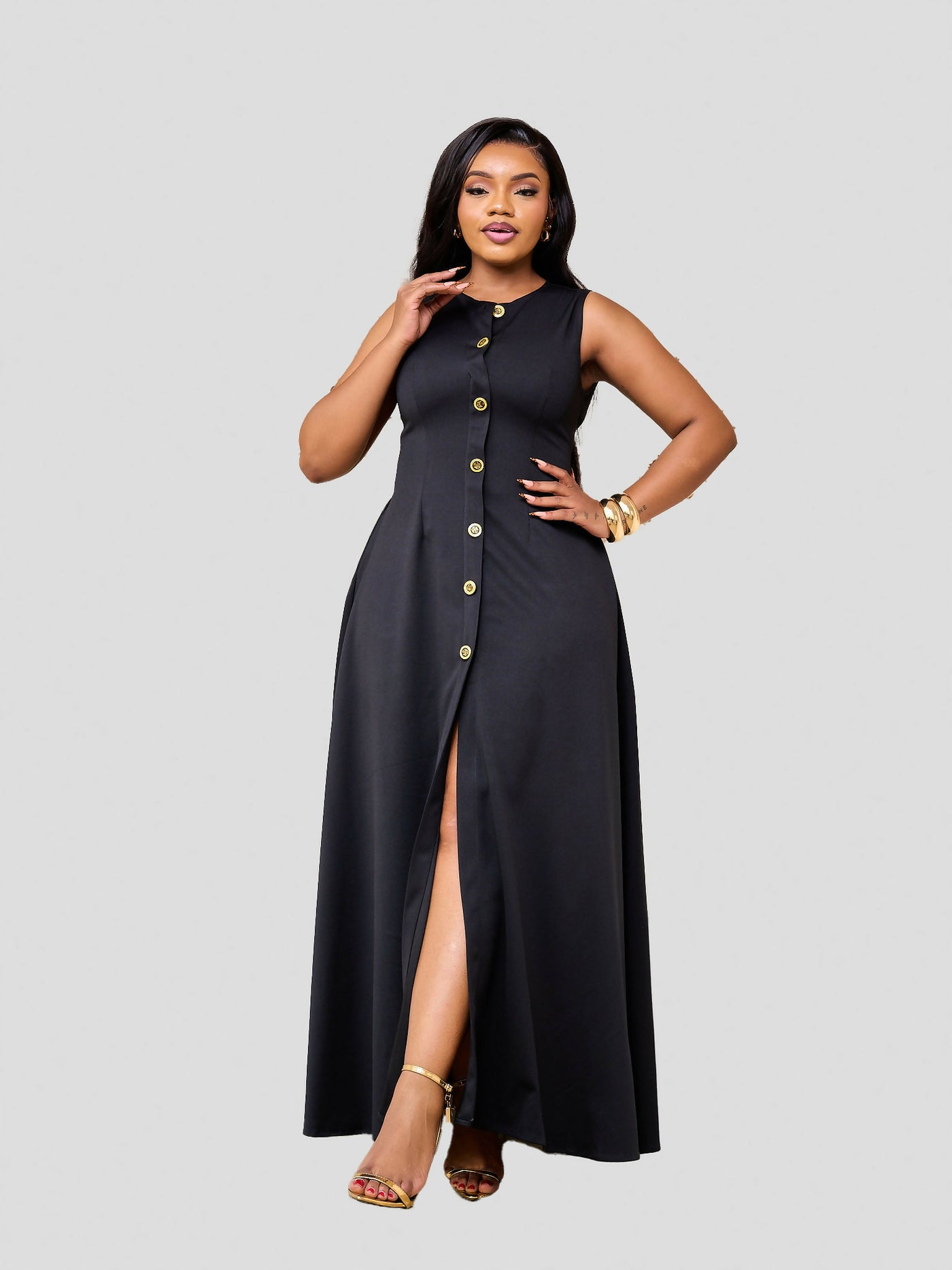 Plainchic Gold Button Dress - Black
