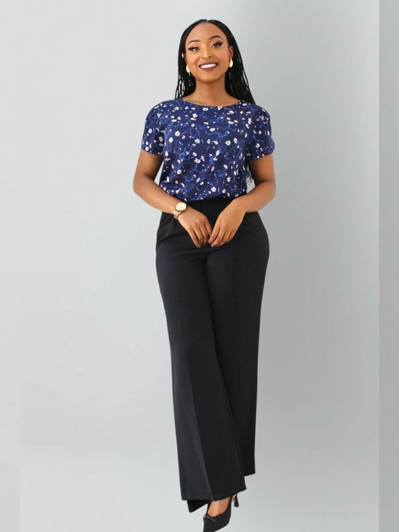 The Fashion Frenzy Floral Blouse Top - Blue - Shopzetu