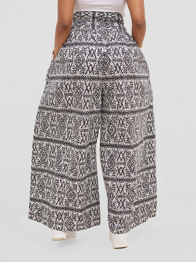 Waridi Africa Herizo Palazzo Pant - Black / White African Print - Shopzetu