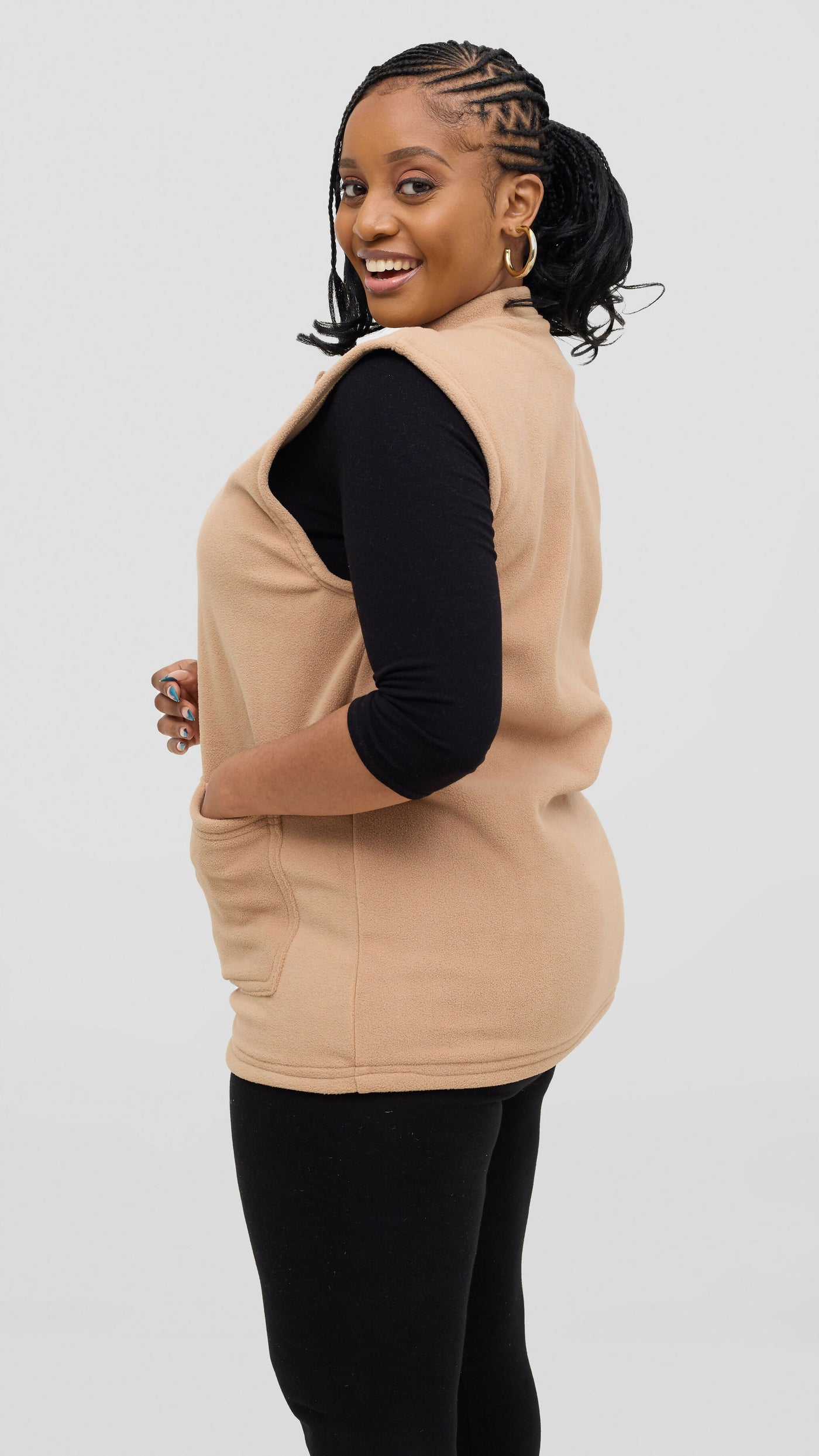 Timyt Urban Wear Fleece With Frontal Pockets & Press Button Sweater - Beige