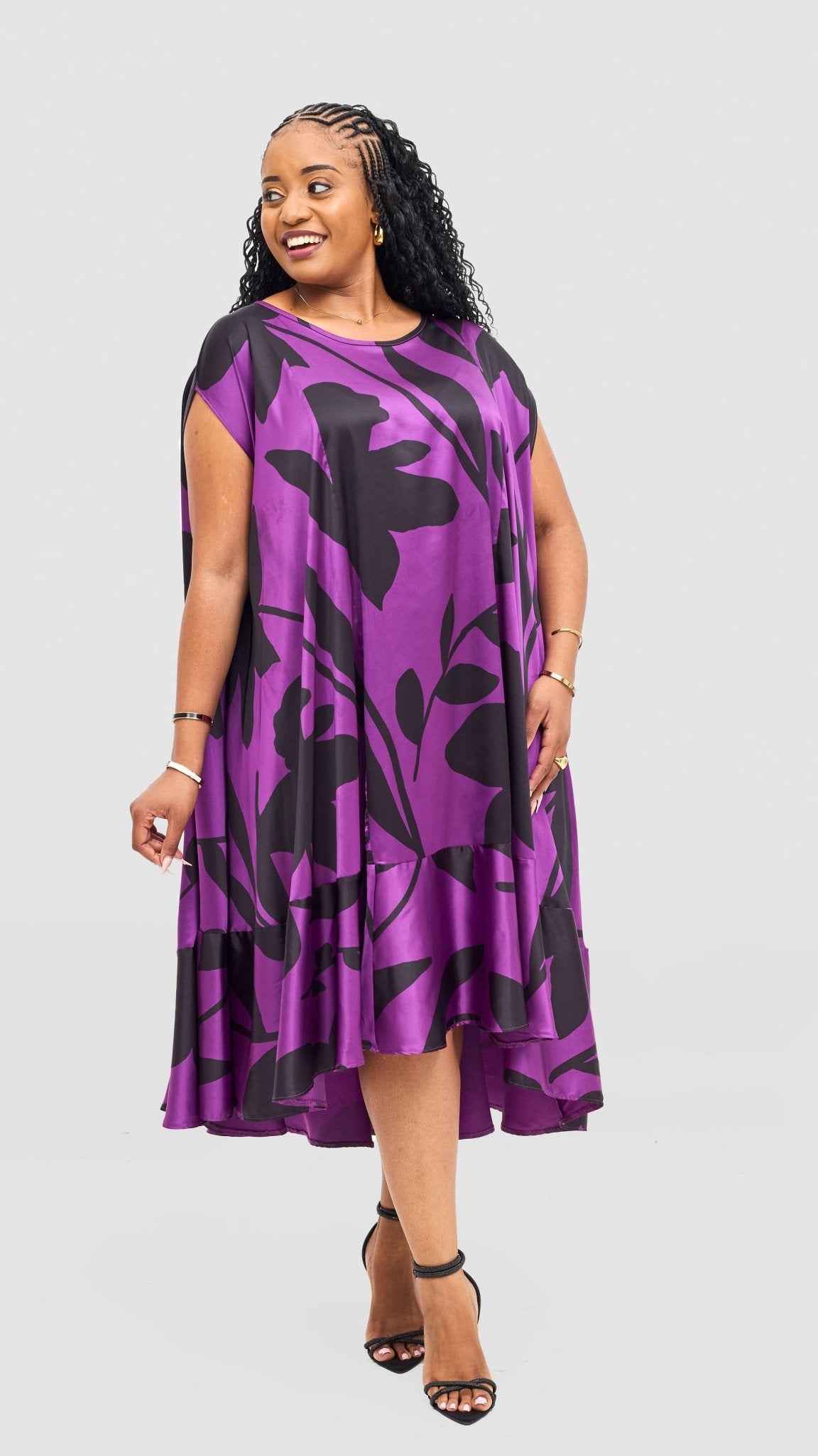 Vivo Samira Cape Dress - Light Purple / Black Voi Print - Shopzetu