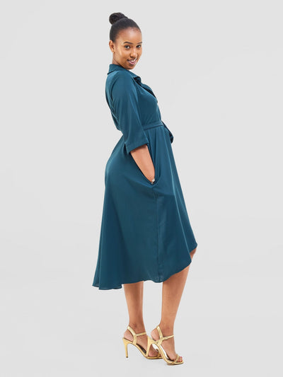 Vivo Yumi High Low Shirt Dress - Dark Teal - Shopzetu