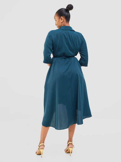 Vivo Yumi High Low Shirt Dress - Dark Teal - Shopzetu