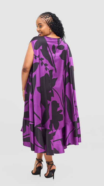 Vivo Samira Cape Dress - Light Purple / Black Voi Print - Shopzetu