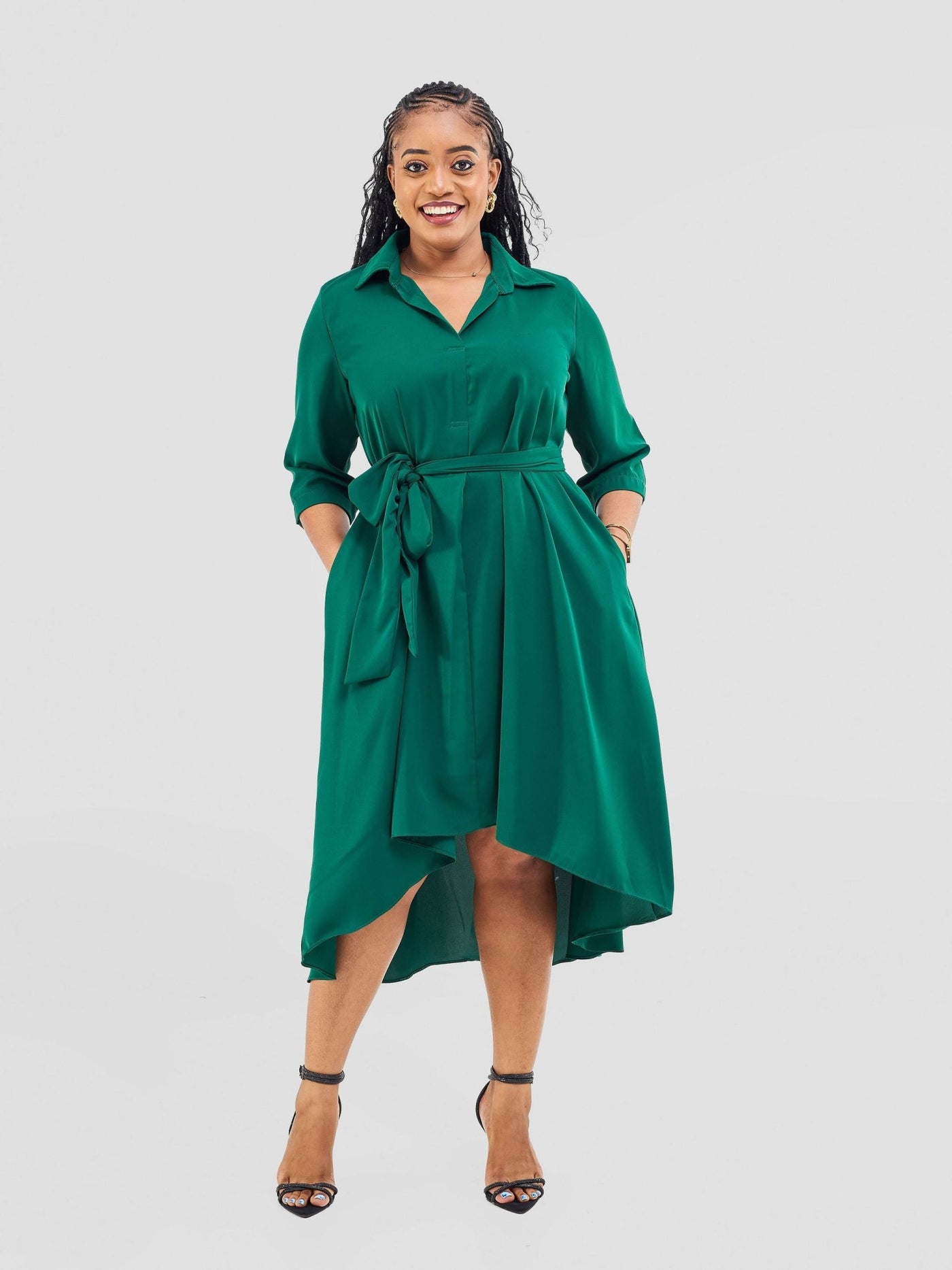 Vivo Yumi High Low Shirt Dress - Green - Shopzetu