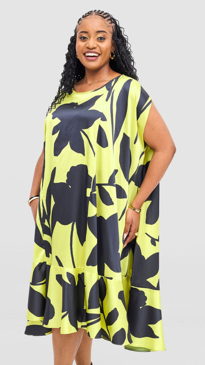 Vivo Samira Cape Dress - Lime / Dark Navy Voi Print - Shopzetu