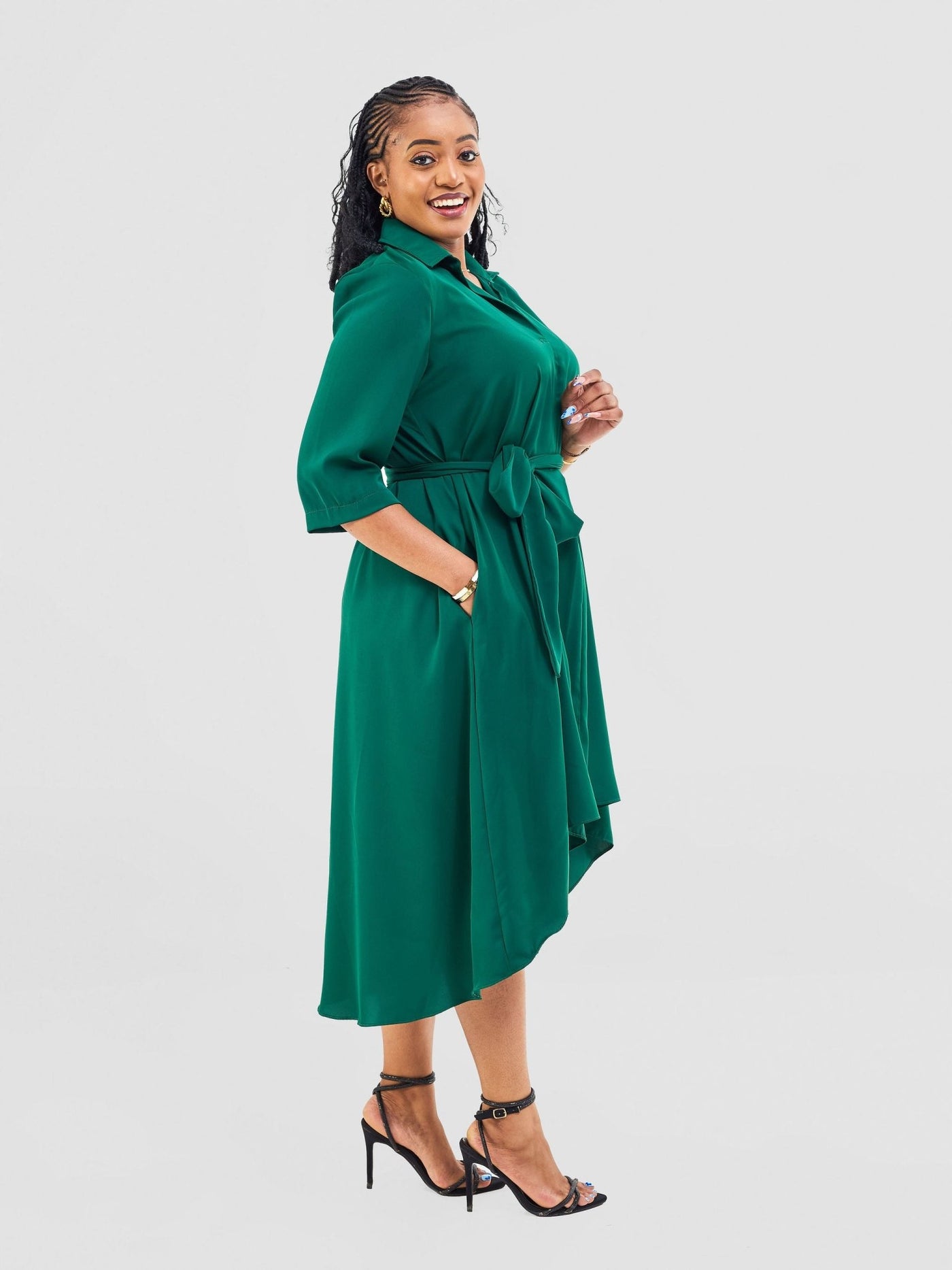 Vivo Yumi High Low Shirt Dress - Green - Shopzetu