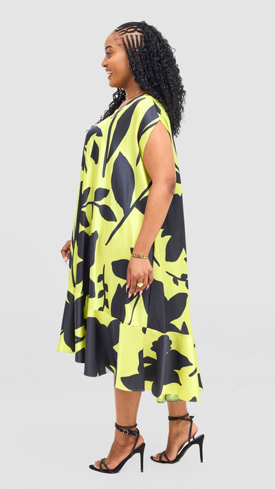 Vivo Samira Cape Dress - Lime / Dark Navy Voi Print - Shopzetu