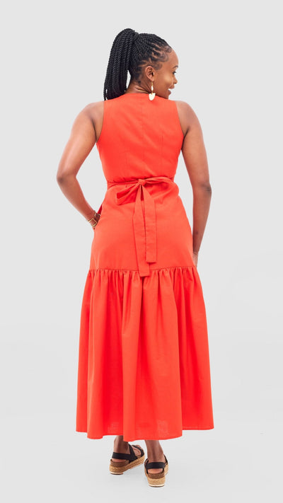 Safari Naledi Gathered Panel Wrap Dress - Orange - Shopzetu