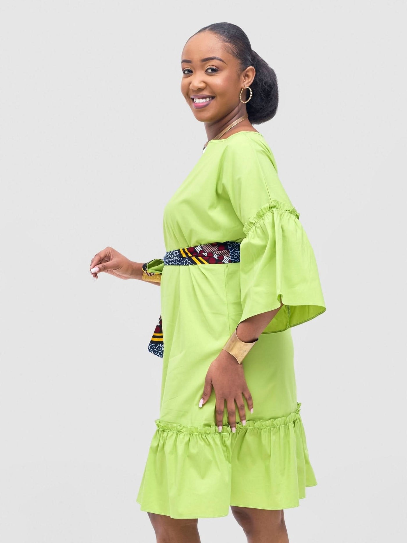 Safari Tawi Flounce Tent Dress - Lime Green - Shopzetu