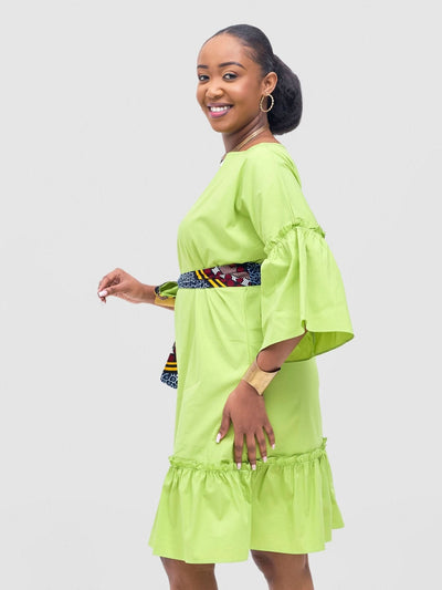Safari Tawi Flounce Tent Dress - Lime Green - Shopzetu