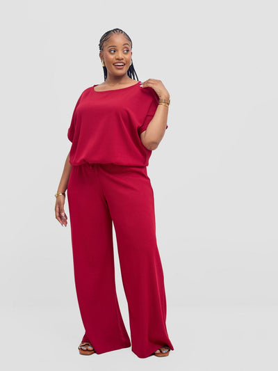 Vivo Safa Drop Shoulder Top - Dark Red - Shopzetu