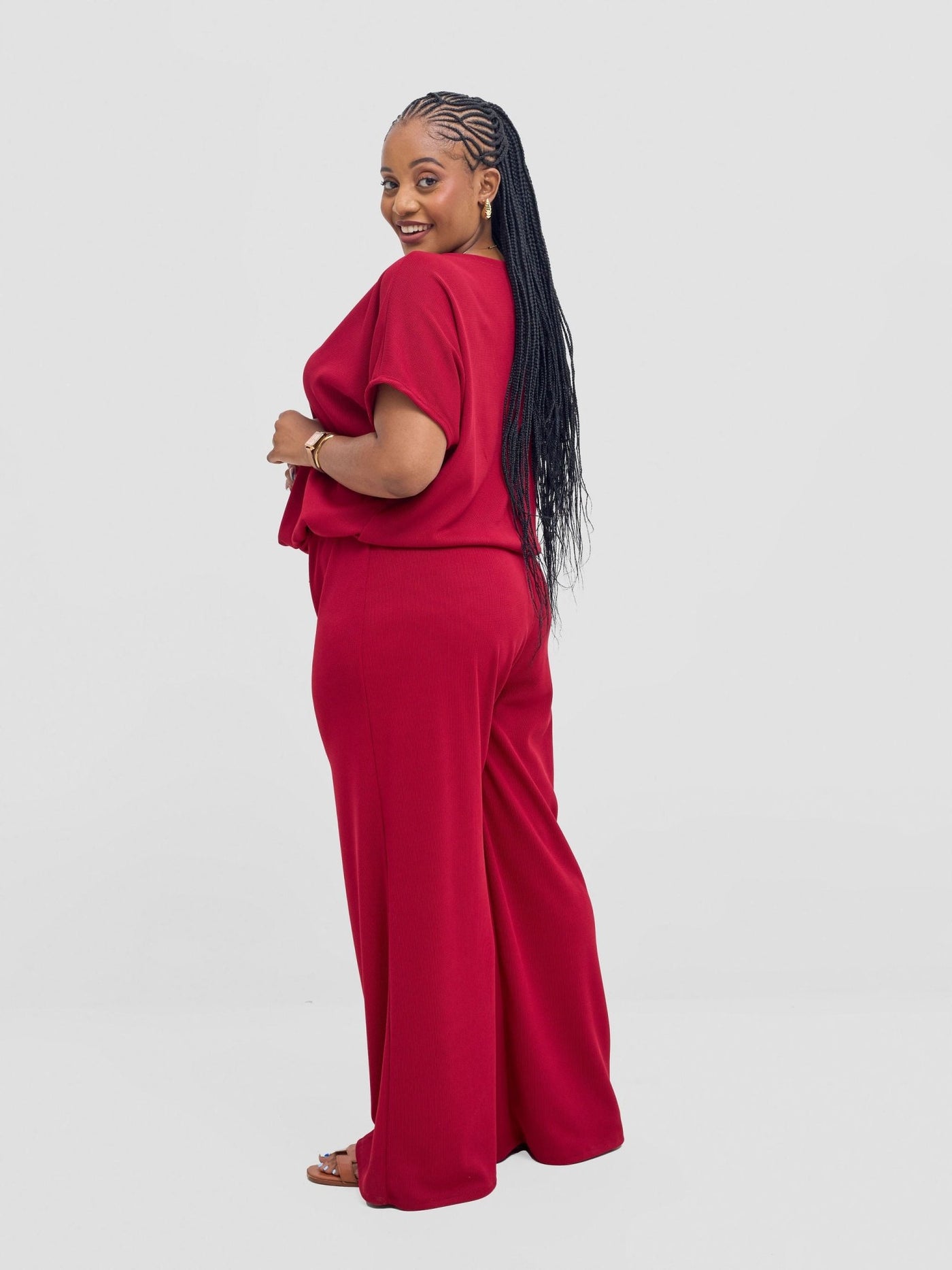 Vivo Safa Drop Shoulder Top - Dark Red - Shopzetu