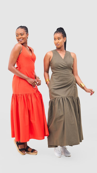 Safari Naledi Gathered Panel Wrap Dress - Orange - Shopzetu