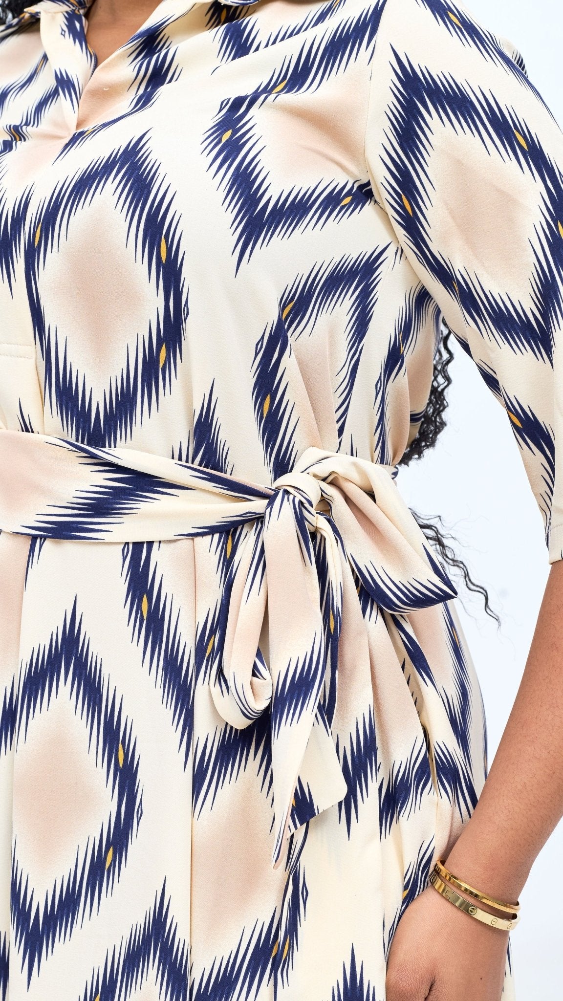 Vivo Yumi Maxi Shirt Dress - Cream / Navy Rumi Print - Shopzetu