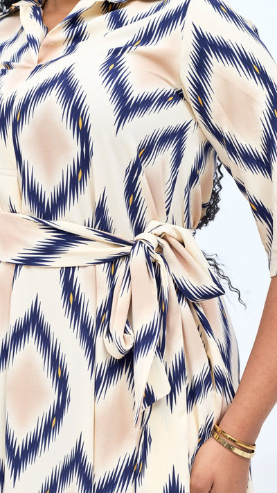 Vivo Yumi Maxi Shirt Dress - Cream / Navy Rumi Print - Shopzetu