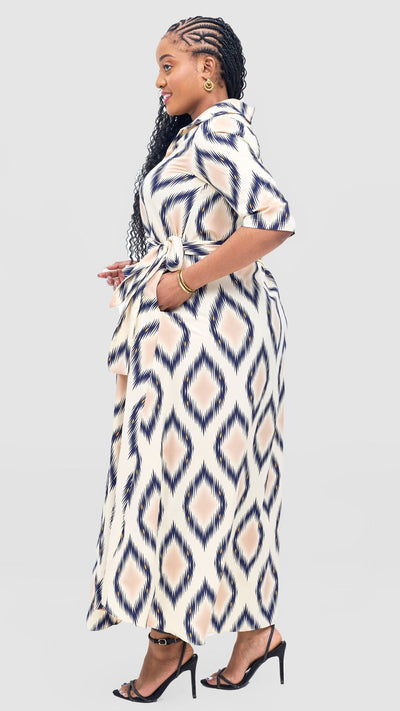 Vivo Yumi Maxi Shirt Dress - Cream / Navy Rumi Print - Shopzetu