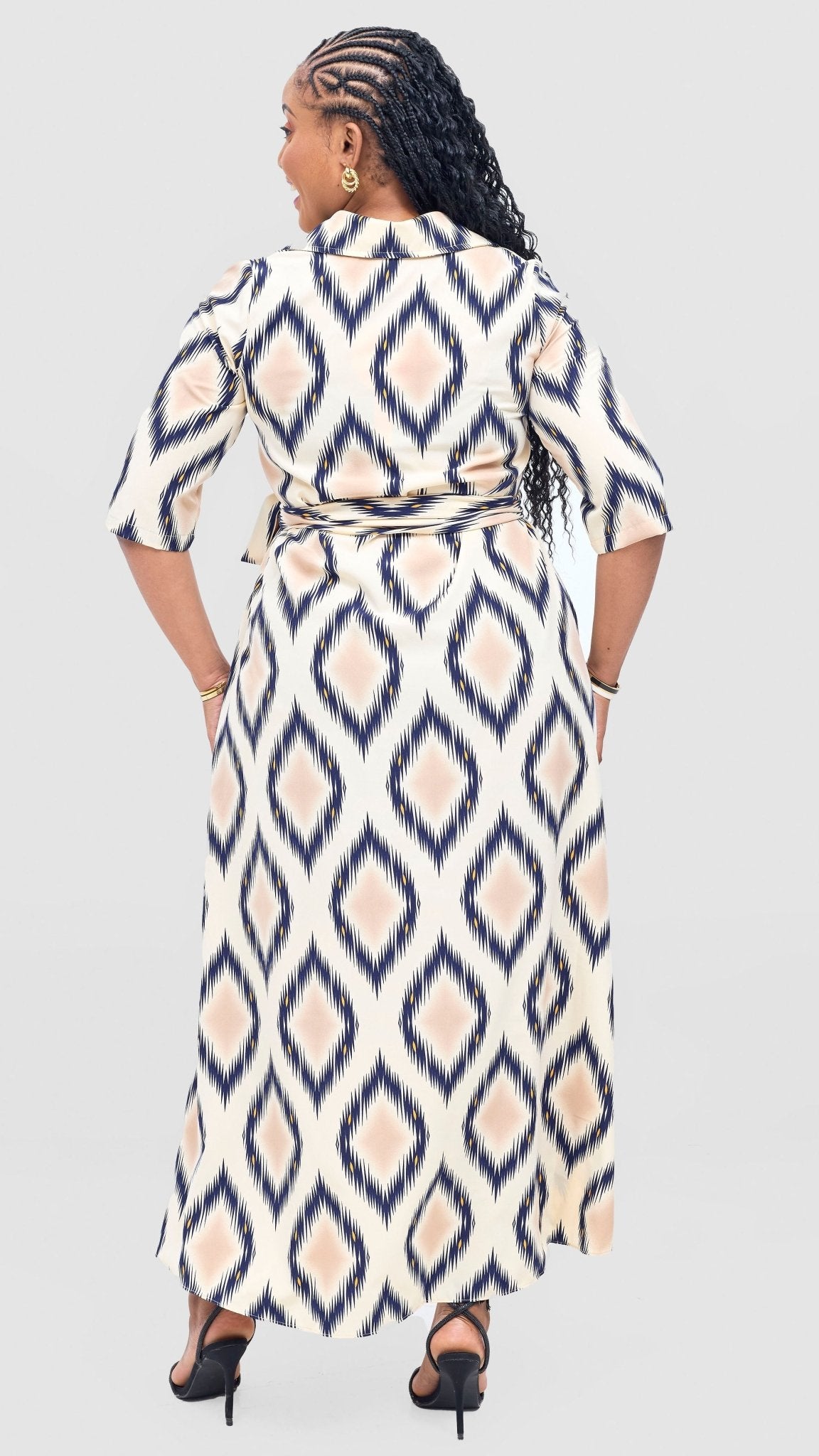Vivo Yumi Maxi Shirt Dress - Cream / Navy Rumi Print - Shopzetu