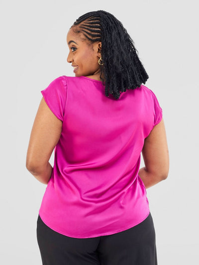 Vivo Basic Satin Cap Sleeve Top - Pink - Shopzetu
