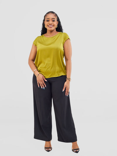 Vivo Basic Satin Cap Sleeve Top - Olive - Shopzetu