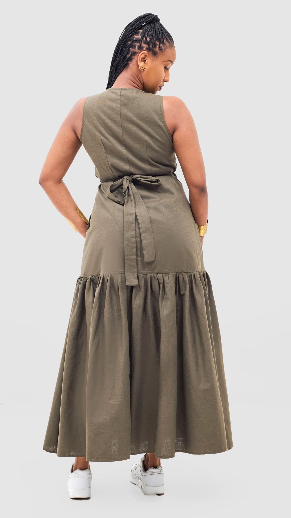 Safari Naledi Gathered Panel Wrap Dress - Hunters - Shopzetu