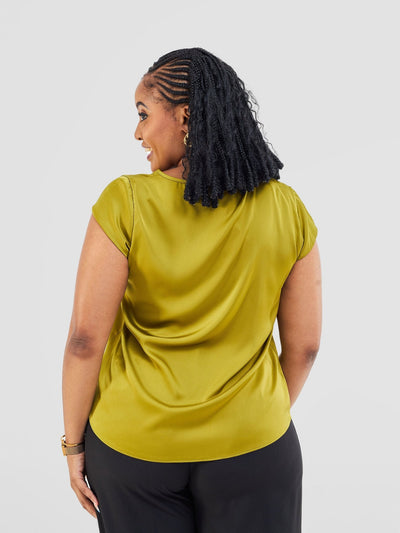 Vivo Basic Satin Cap Sleeve Top - Olive - Shopzetu