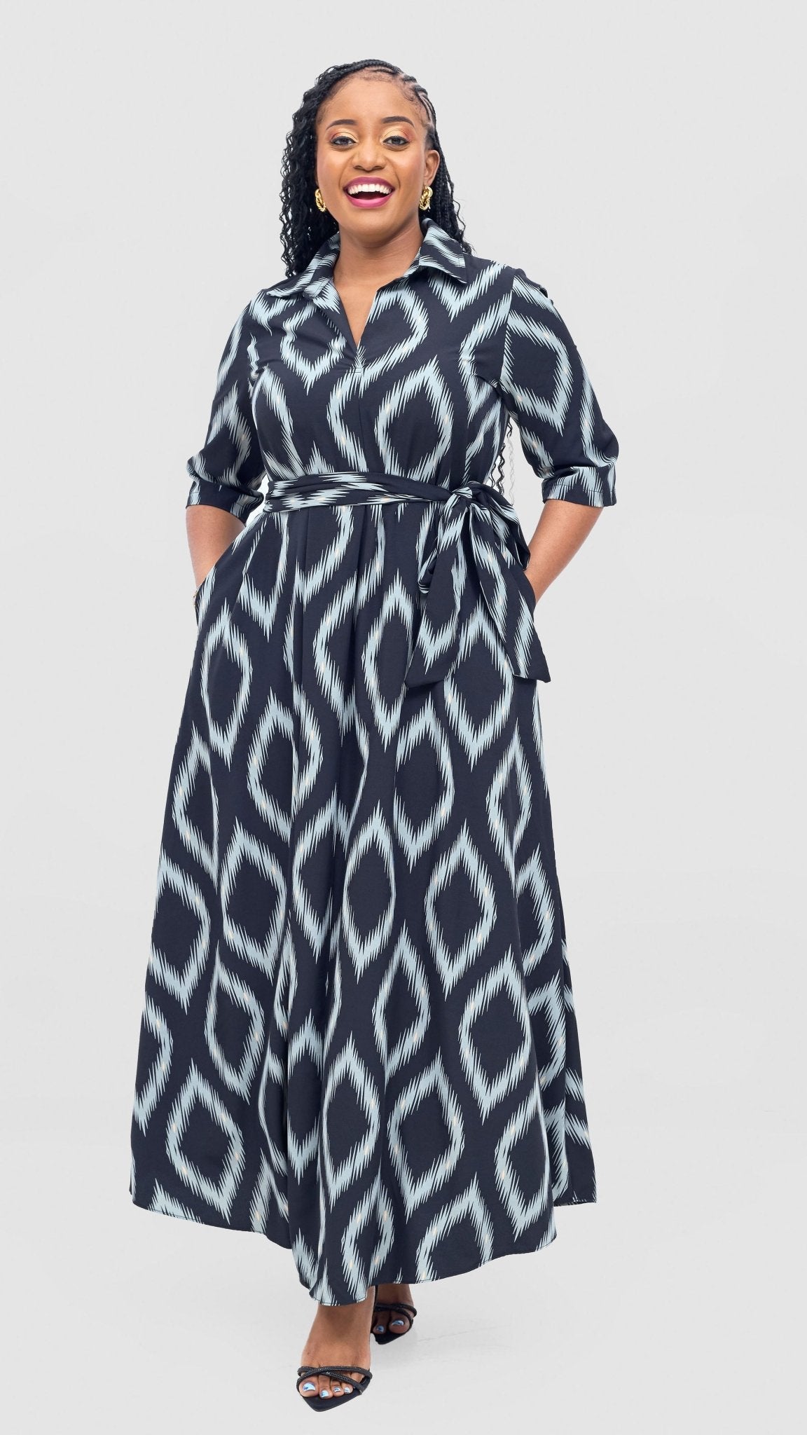 Vivo Yumi Maxi Shirt Dress - Mint / Black Rumi Print - Shopzetu