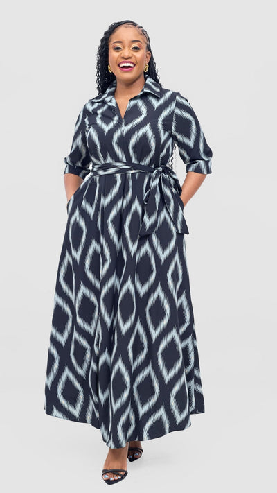 Vivo Yumi Maxi Shirt Dress - Mint / Black Rumi Print - Shopzetu