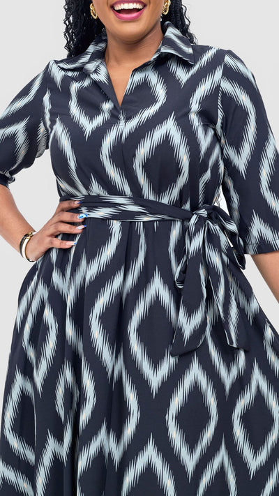 Vivo Yumi Maxi Shirt Dress - Mint / Black Rumi Print - Shopzetu