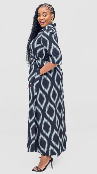 Vivo Yumi Maxi Shirt Dress - Mint / Black Rumi Print - Shopzetu