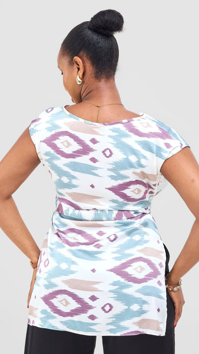 Vivo Yene Front Tie Tunic Top - Cream / Lilac Lora Print - Shopzetu