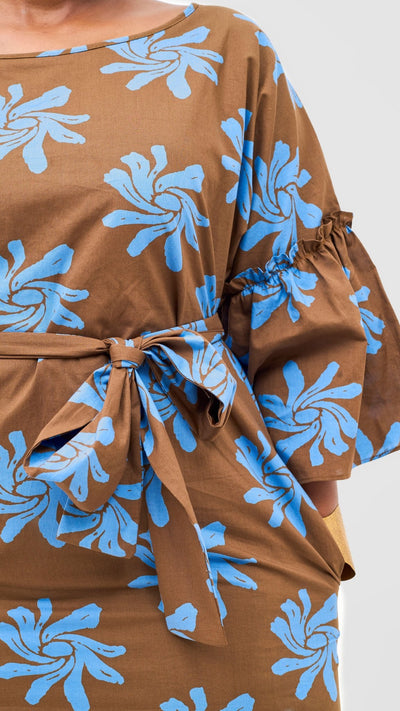 Safari Naledi Flounce Tent Dress - Brown / Blue Nale Print - Shopzetu
