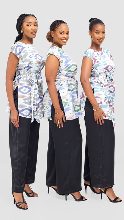 Vivo Yene Front Tie Tunic Top - Cream / Lilac Lora Print - Shopzetu
