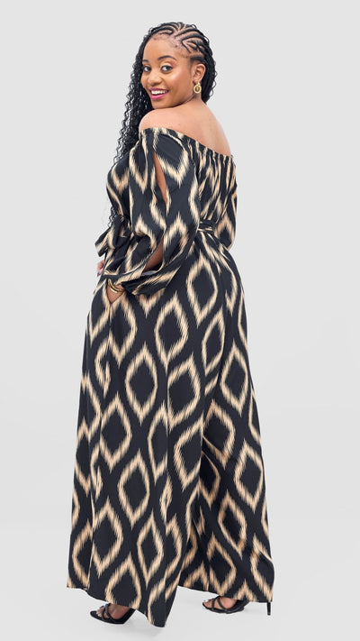 Vivo Yumi Off Shoulder Jumpsuit - Cream / Black Rumi Print - Shopzetu
