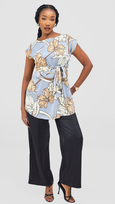 Vivo Yene Front Tie Tunic Top - Taupe / Cream Tunu Print - Shopzetu